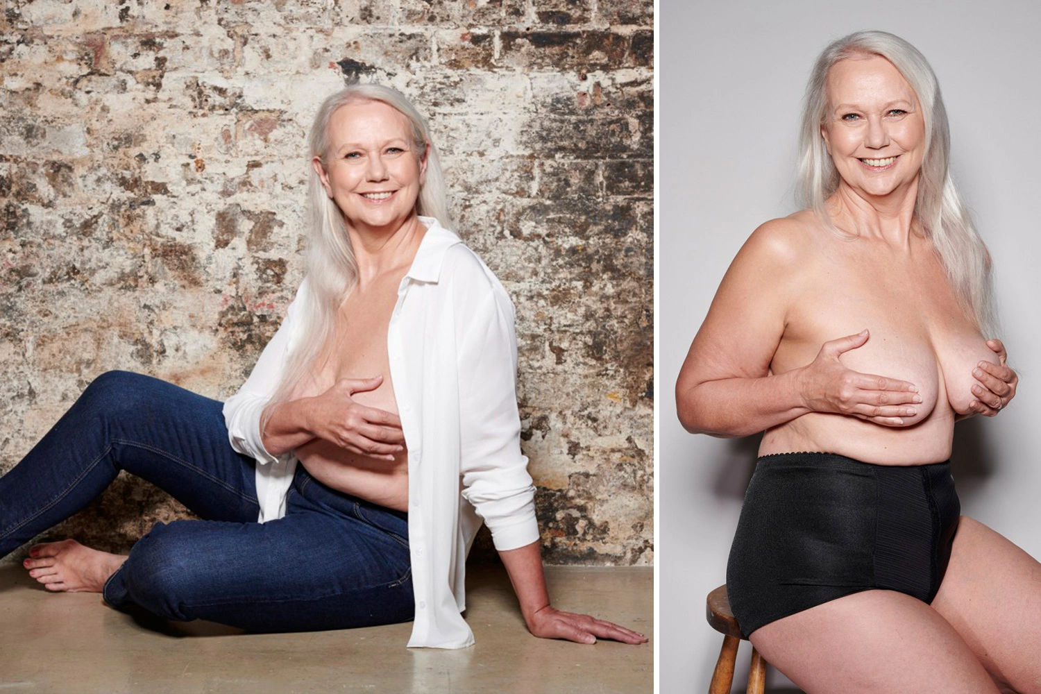 granny holding her boobs