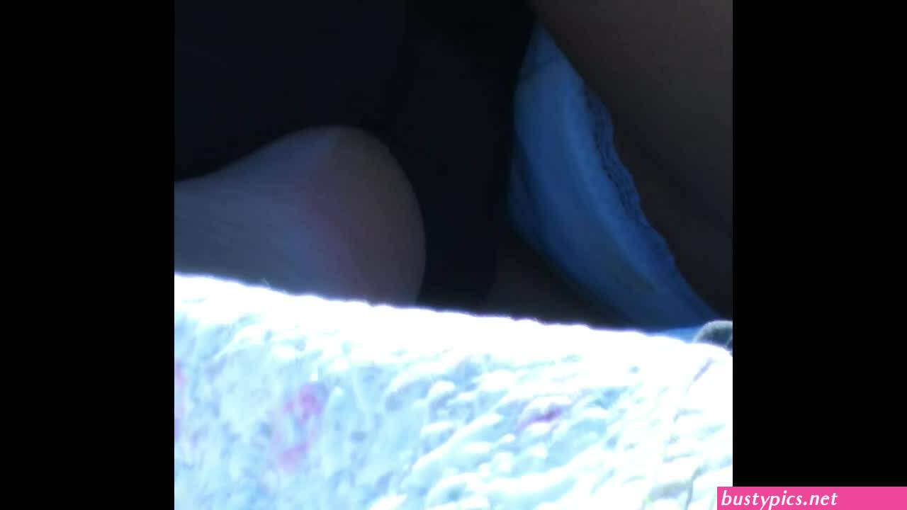 shaved pussy lips slip from thong