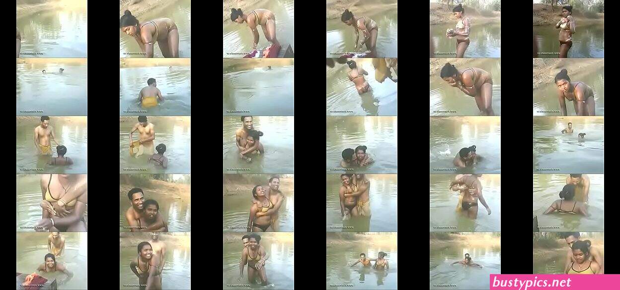 boobs visible in river bath porn video