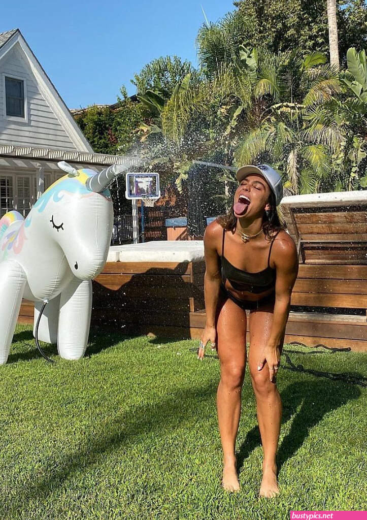 sommer ray shows off her booty in a blue swimsuit
