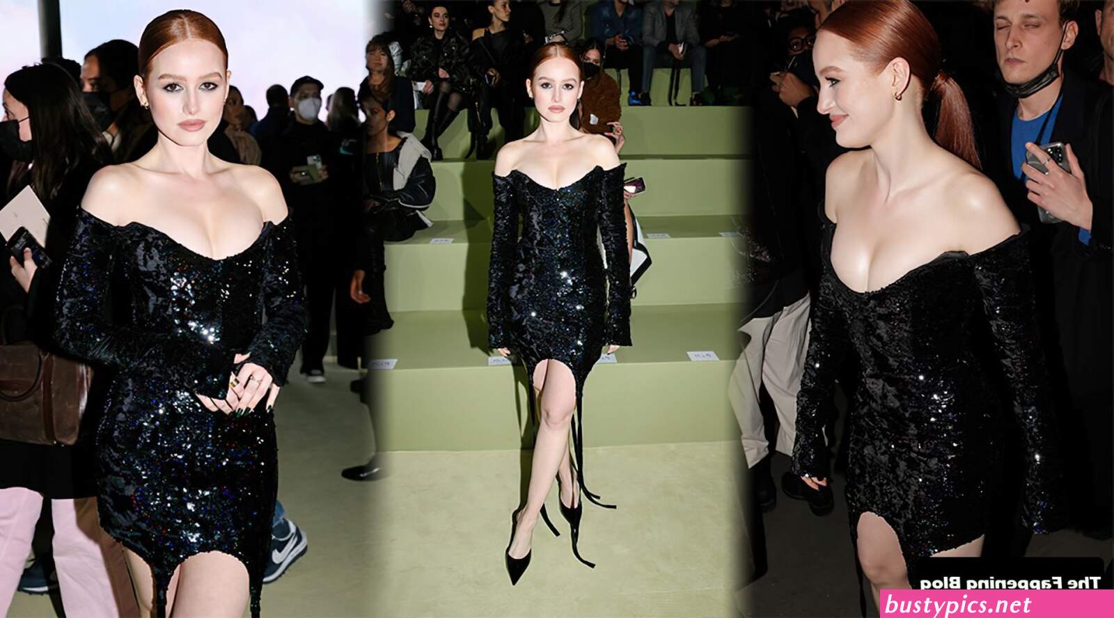 madelaine petsch shows off her nice cleavage during paris fashion week
