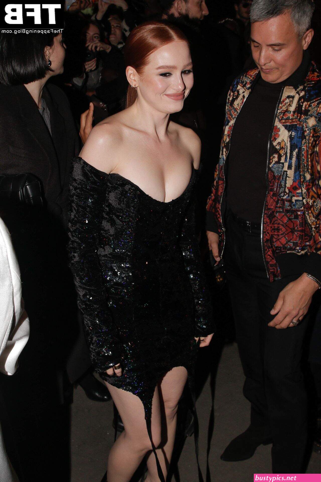 madelaine petsch shows off her nice cleavage during paris fashion week