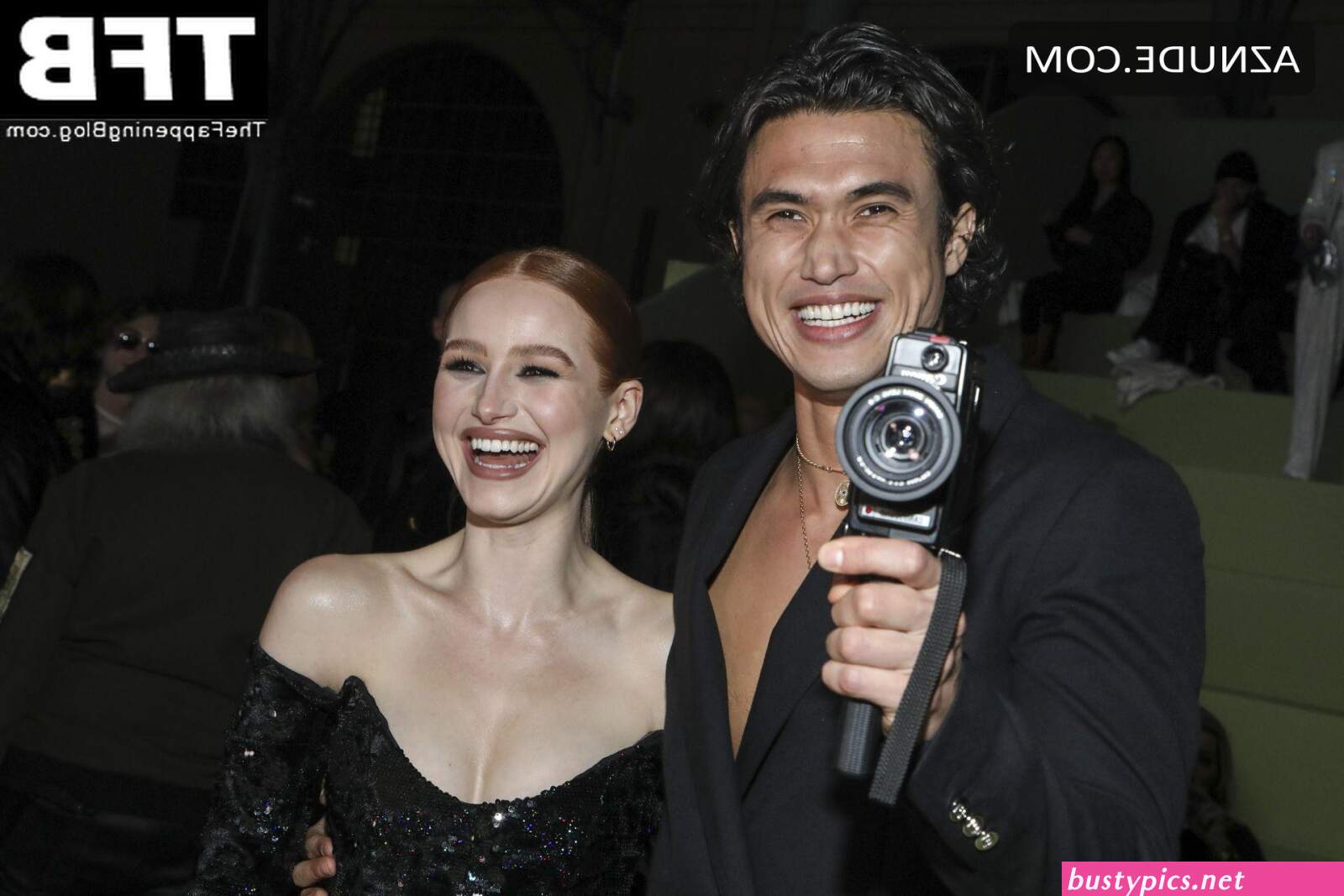 madelaine petsch shows off her nice cleavage during paris fashion week