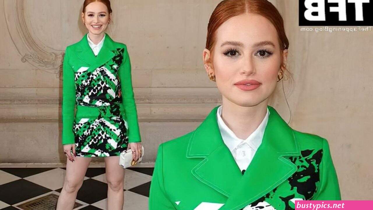 madelaine petsch shows off her nice cleavage during paris fashion week
