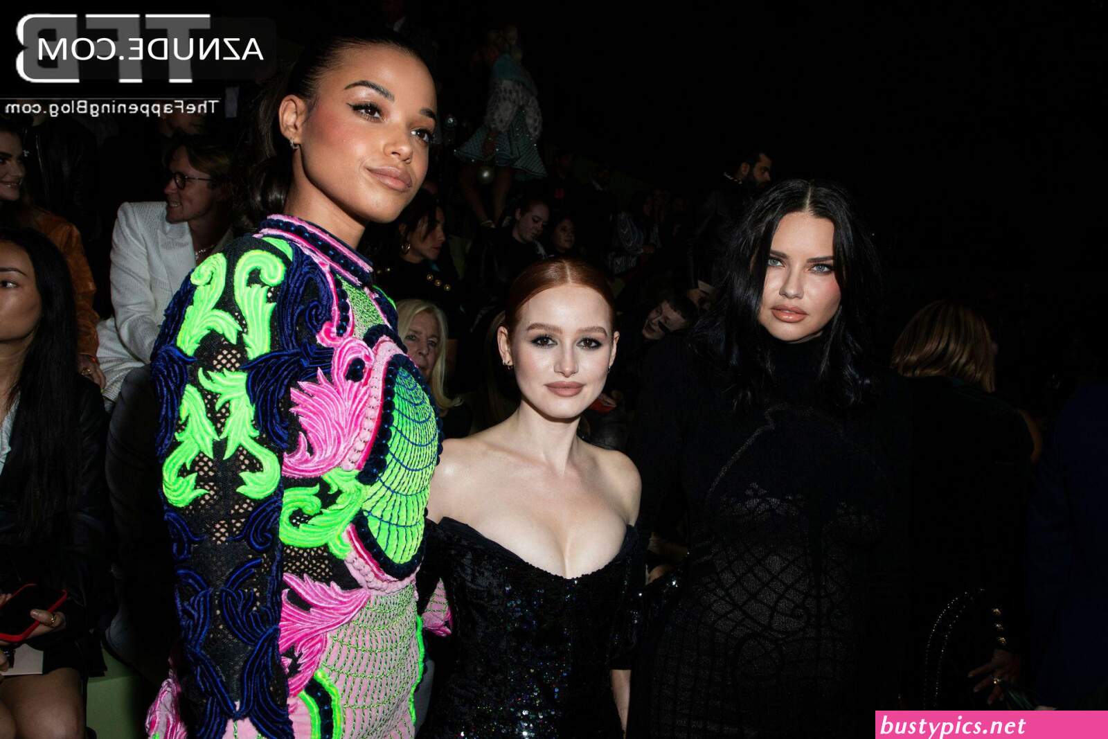 madelaine petsch shows off her nice cleavage during paris fashion week