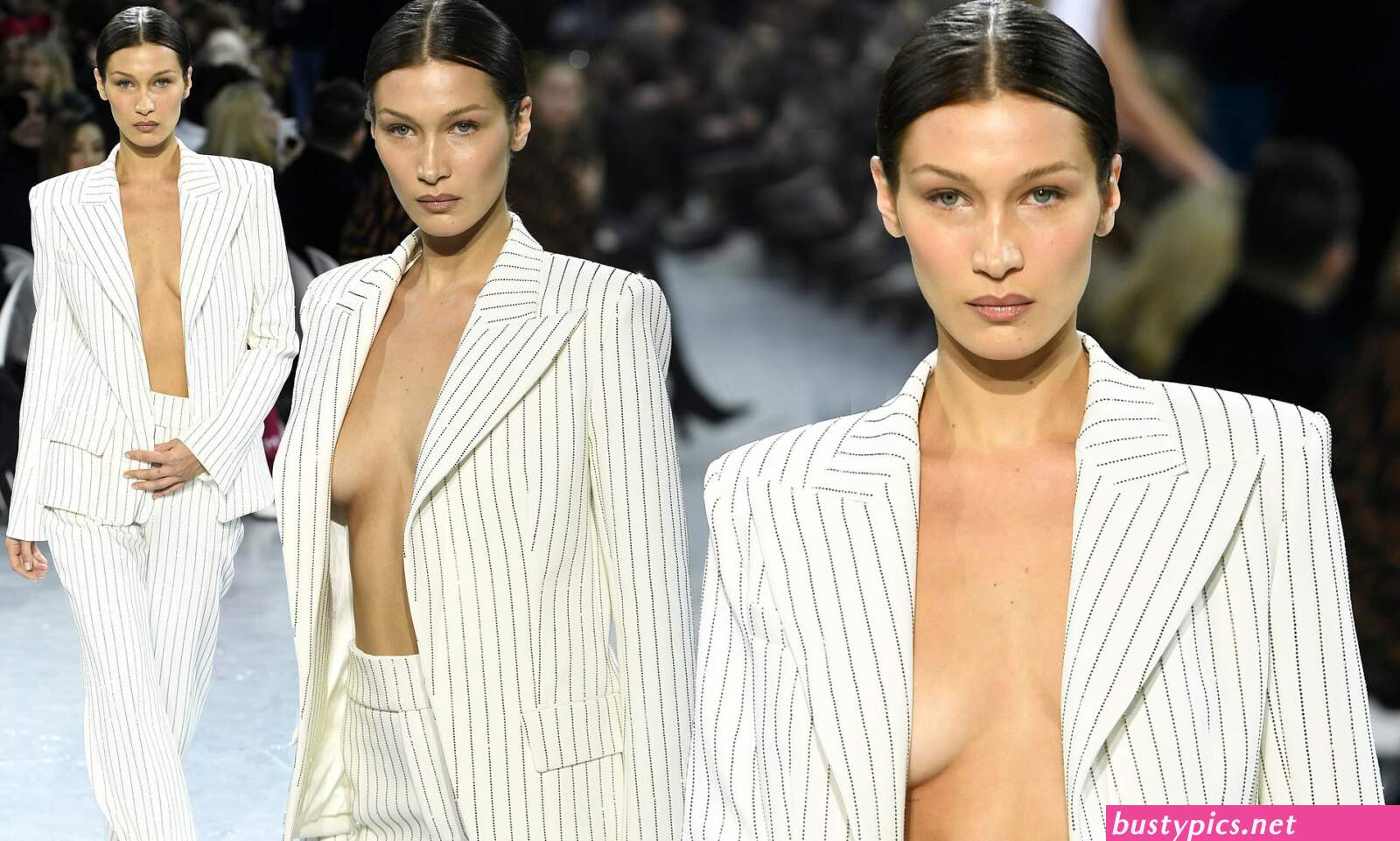 braless bella hadid steps out of the george v hotel with a friend