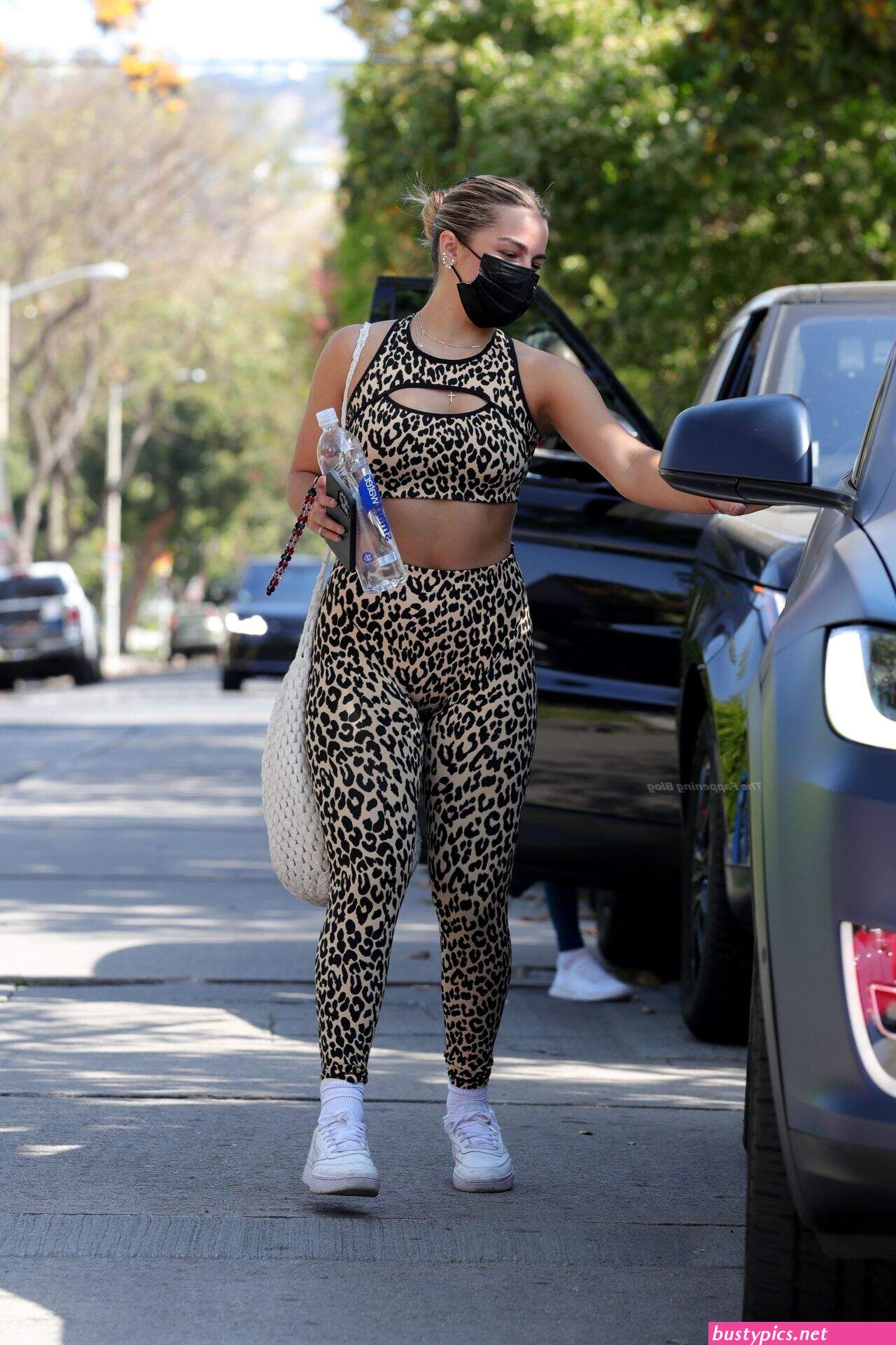 addison rae dons a leopard print outfit to pilates