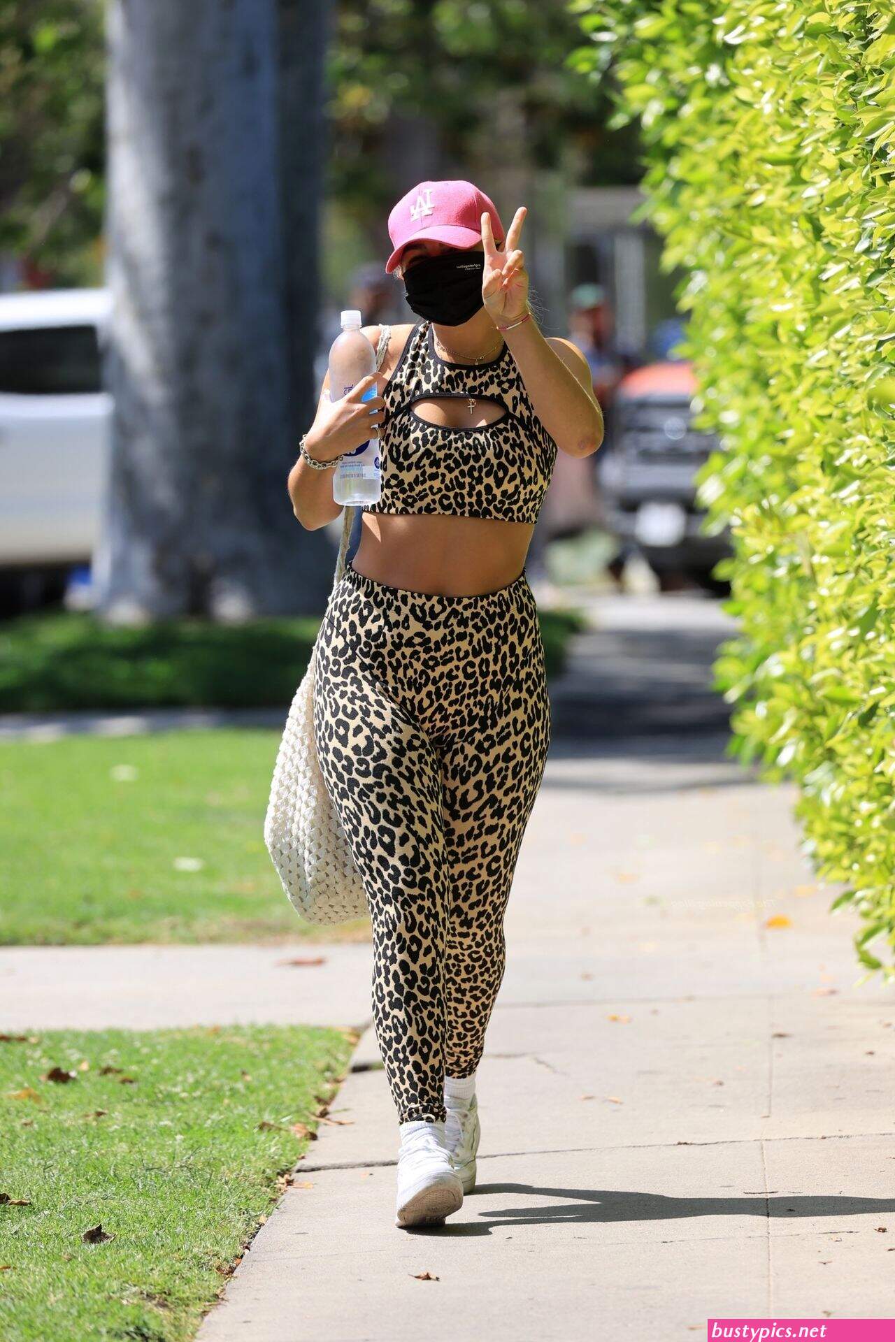 addison rae dons a leopard print outfit to pilates
