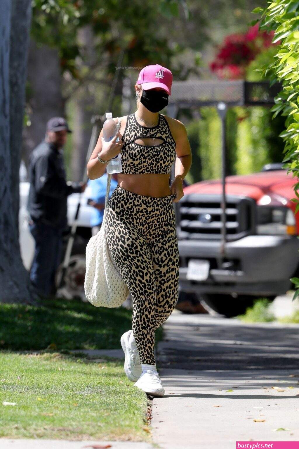 addison rae dons a leopard print outfit to pilates