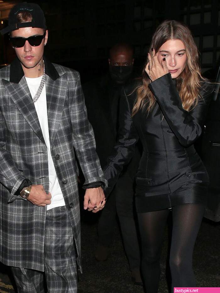 hailey bieber is seen wearing a little black dress