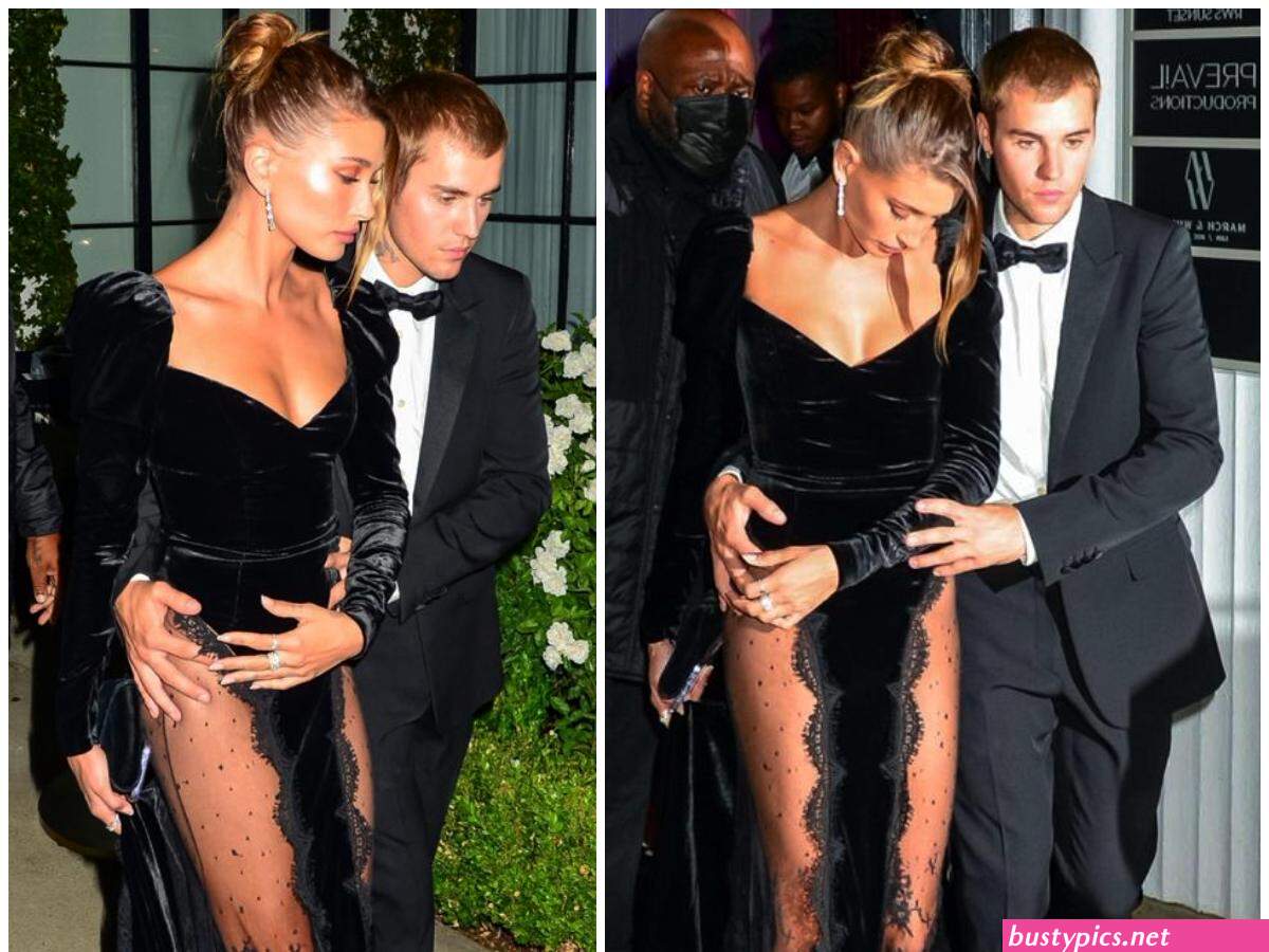 hailey bieber is seen wearing a little black dress