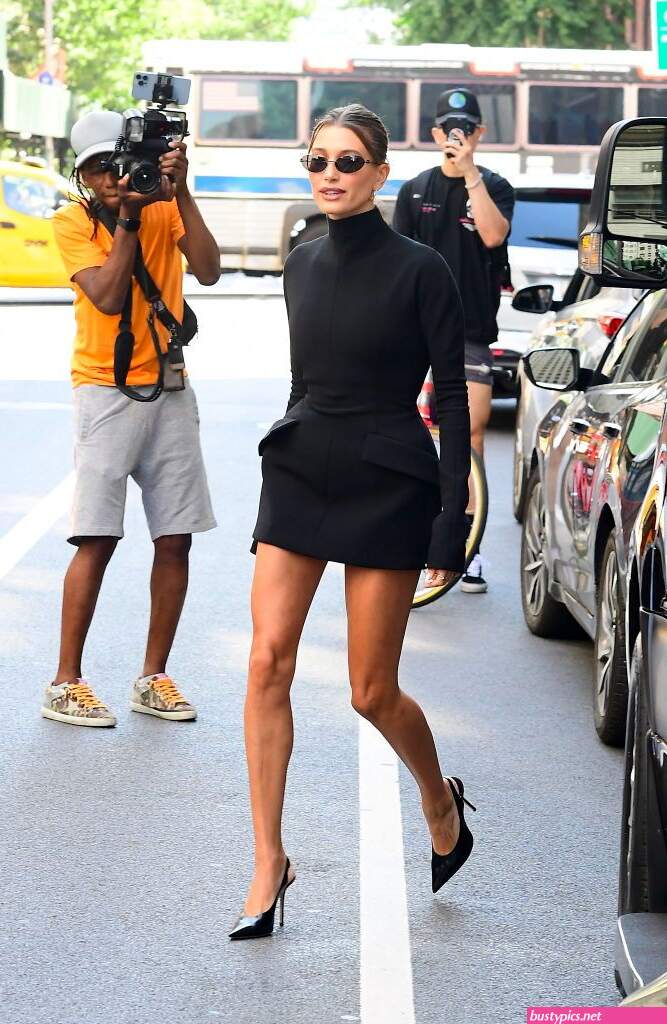 hailey bieber is seen wearing a little black dress