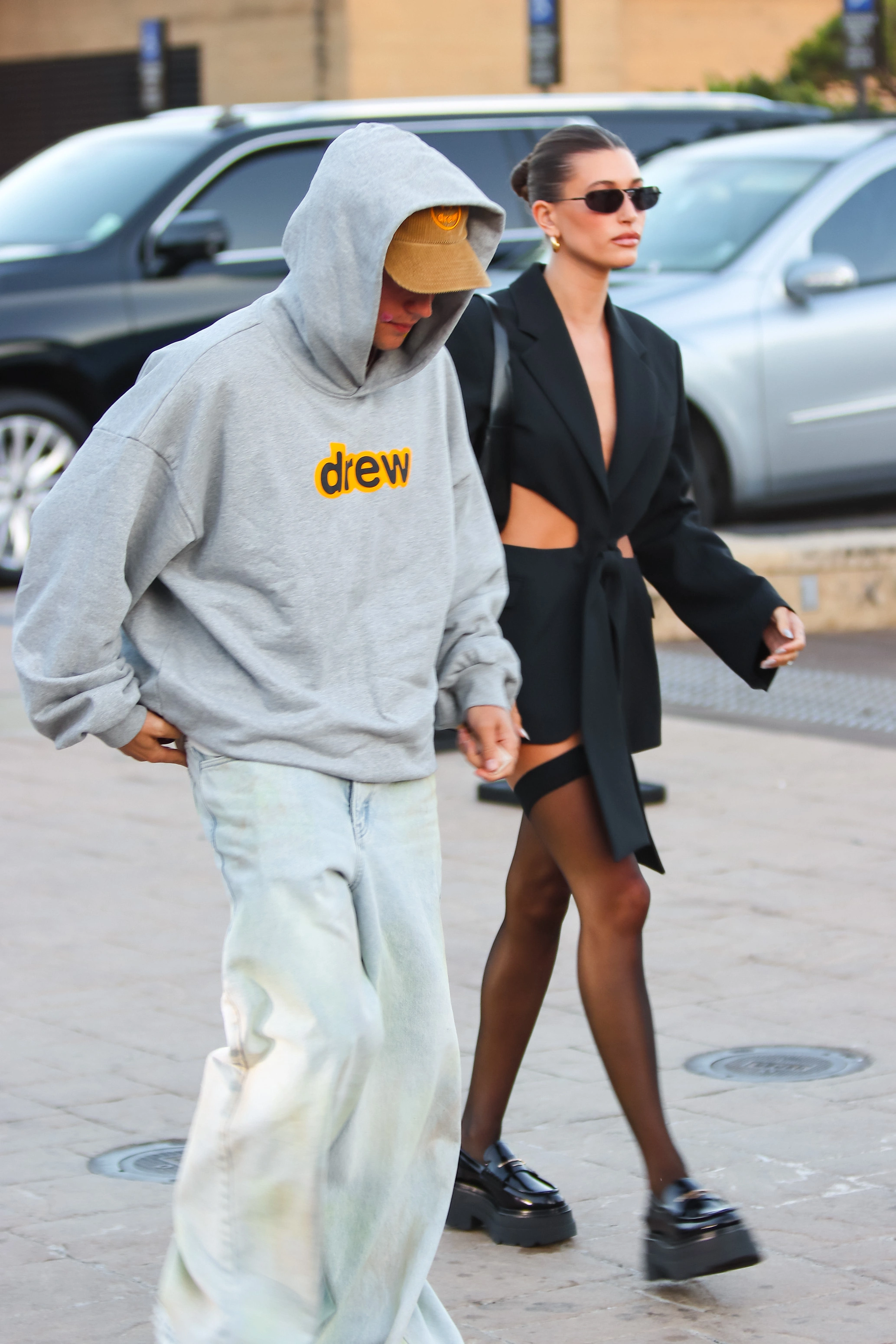 hailey bieber is seen wearing a little black dress