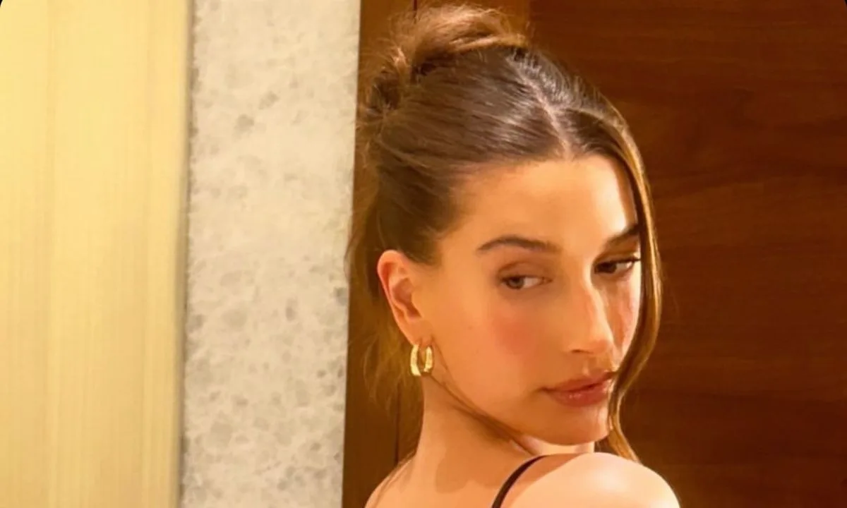 hailey bieber is seen wearing a little black dress