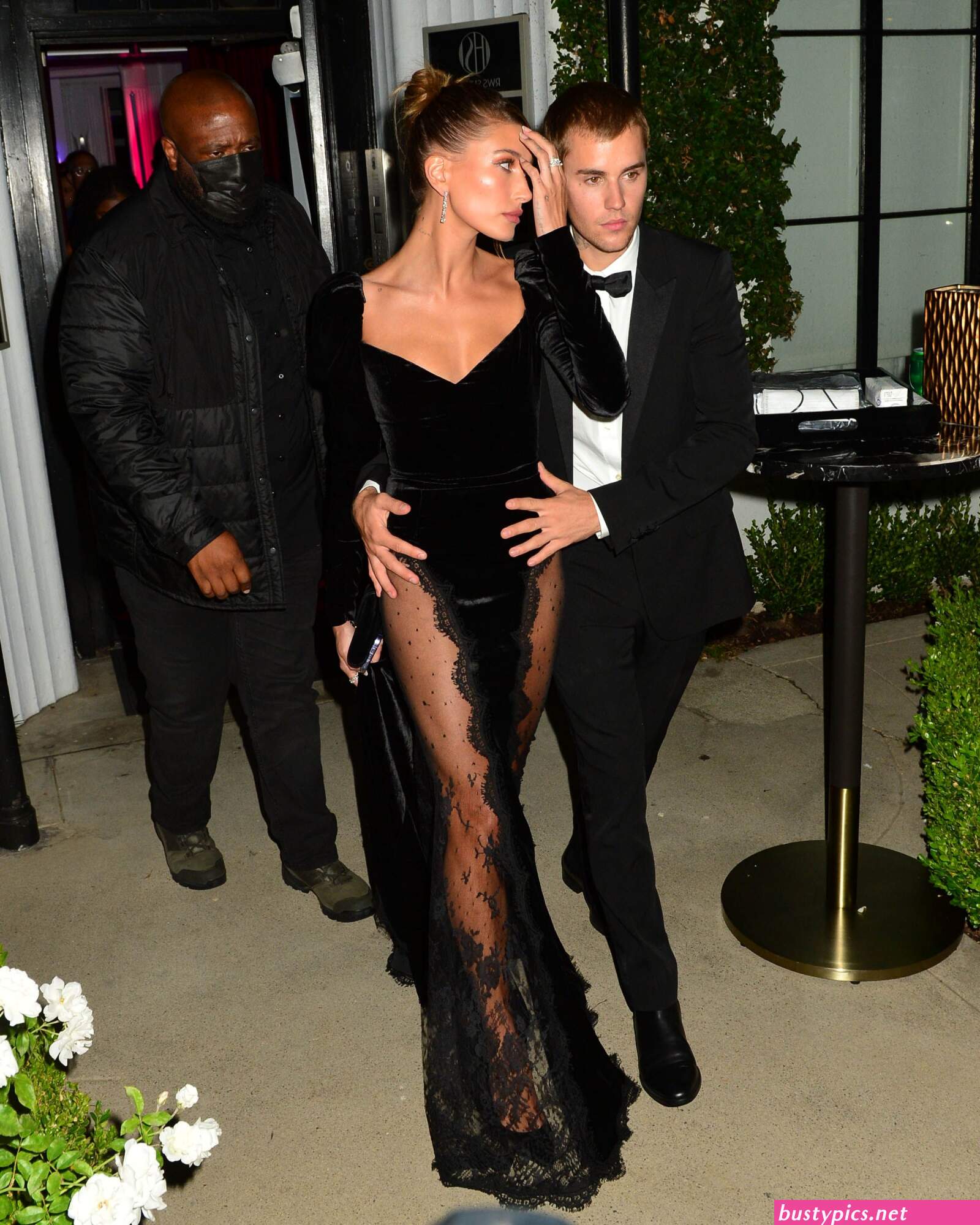 hailey bieber is seen wearing a little black dress